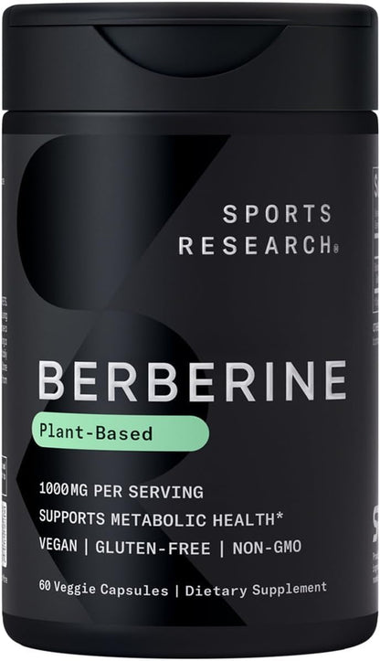 Berberine - Herbal Ayurvedic Metabolic Health Support - 1000 Mg - 60 Capsules - Vegan Certified, Gluten-Free, Non-Gmo