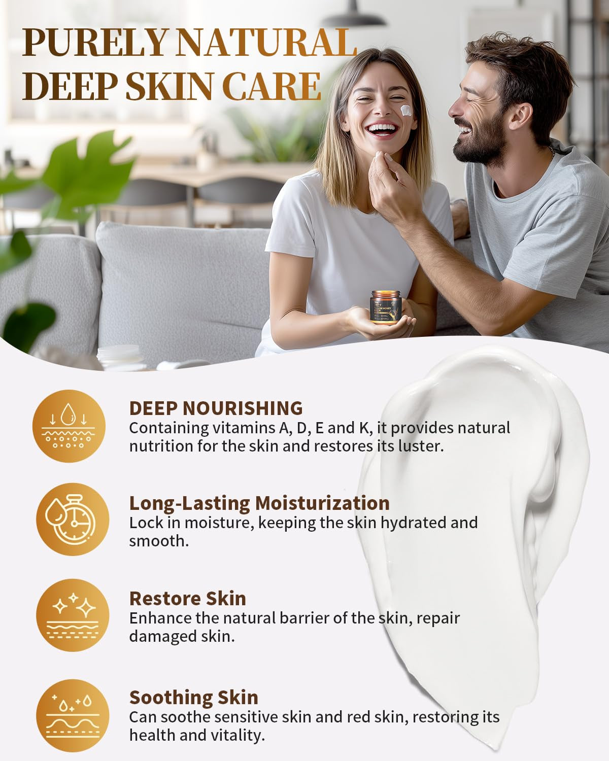 Beef Tallow for Skin 4/OZ Unscented Handmade Whipped Beef Tallow for Face Body & Moisturizer with Organic Grass-Fed Beef Tallow and Honey Balm Natural Formula for Dry Sensitive Skin (Unscented)