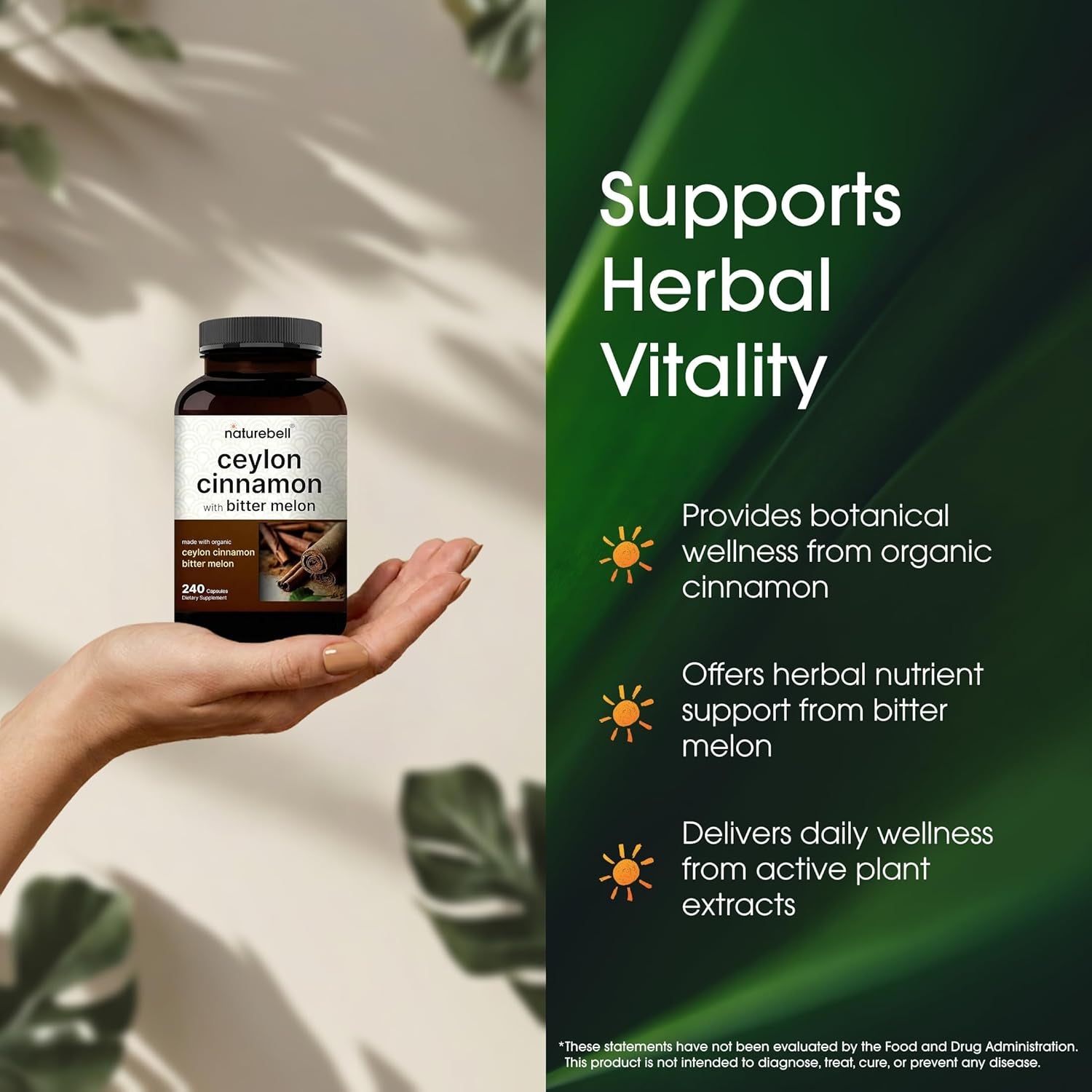 Organic Ceylon Cinnamon with Bitter Melon Extract - 240 Capsules - Herbal Wellness & Daily Wellness Support Complex - Triple Strength - Non-Gmo - 3Rd Party Tested