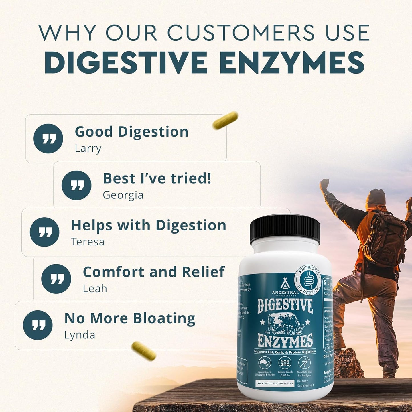 Digestive Enzymes for Women & Men, 90 Capsules, with Probiotics and Grass Fed Beef Organs, Supports Gut Health, Digestive Health & Nutrient Absorption, Allergen Free, Non GMO