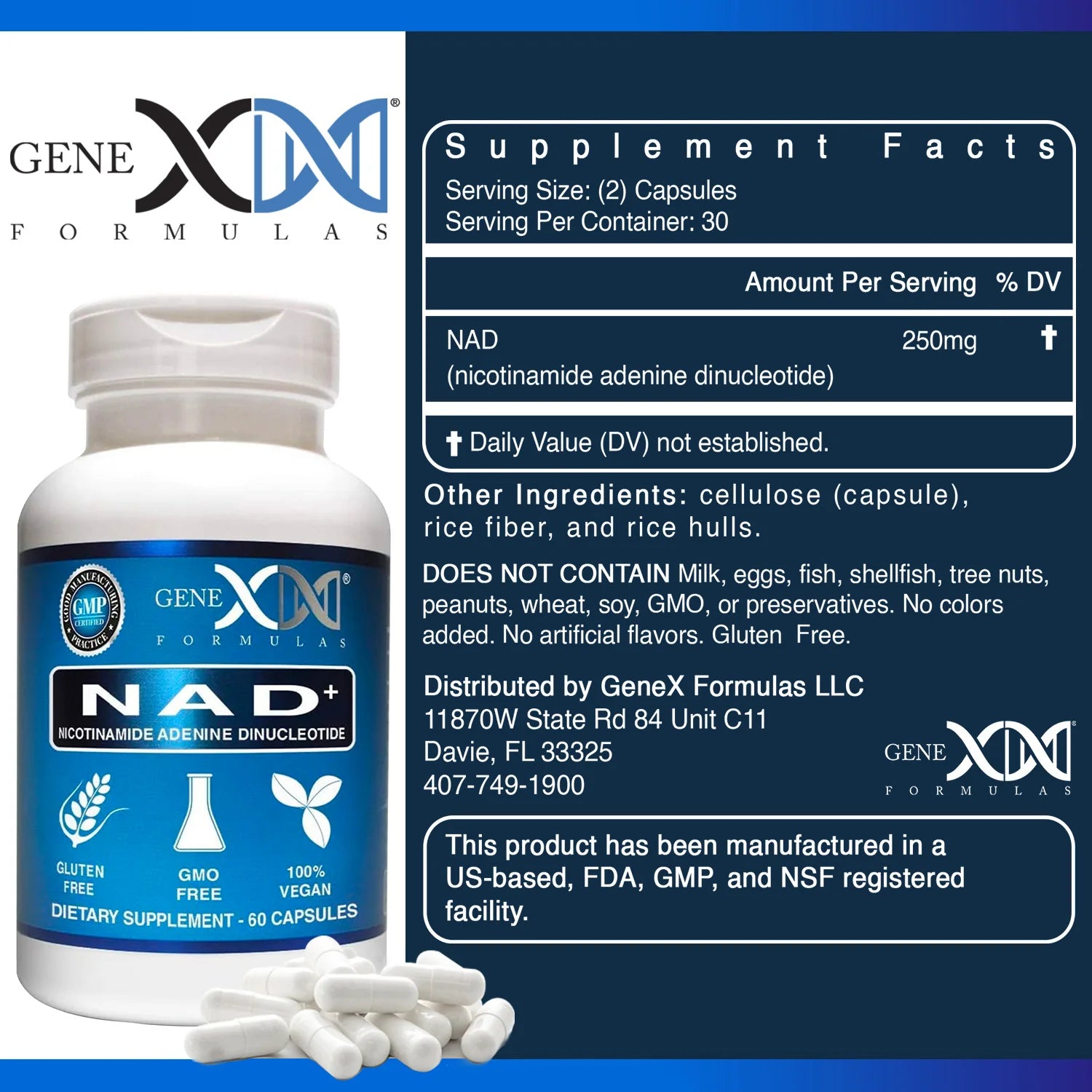Genex NAD+ Nicotinamide Adenine Dinucleotide 250Mg (60 Capsules)