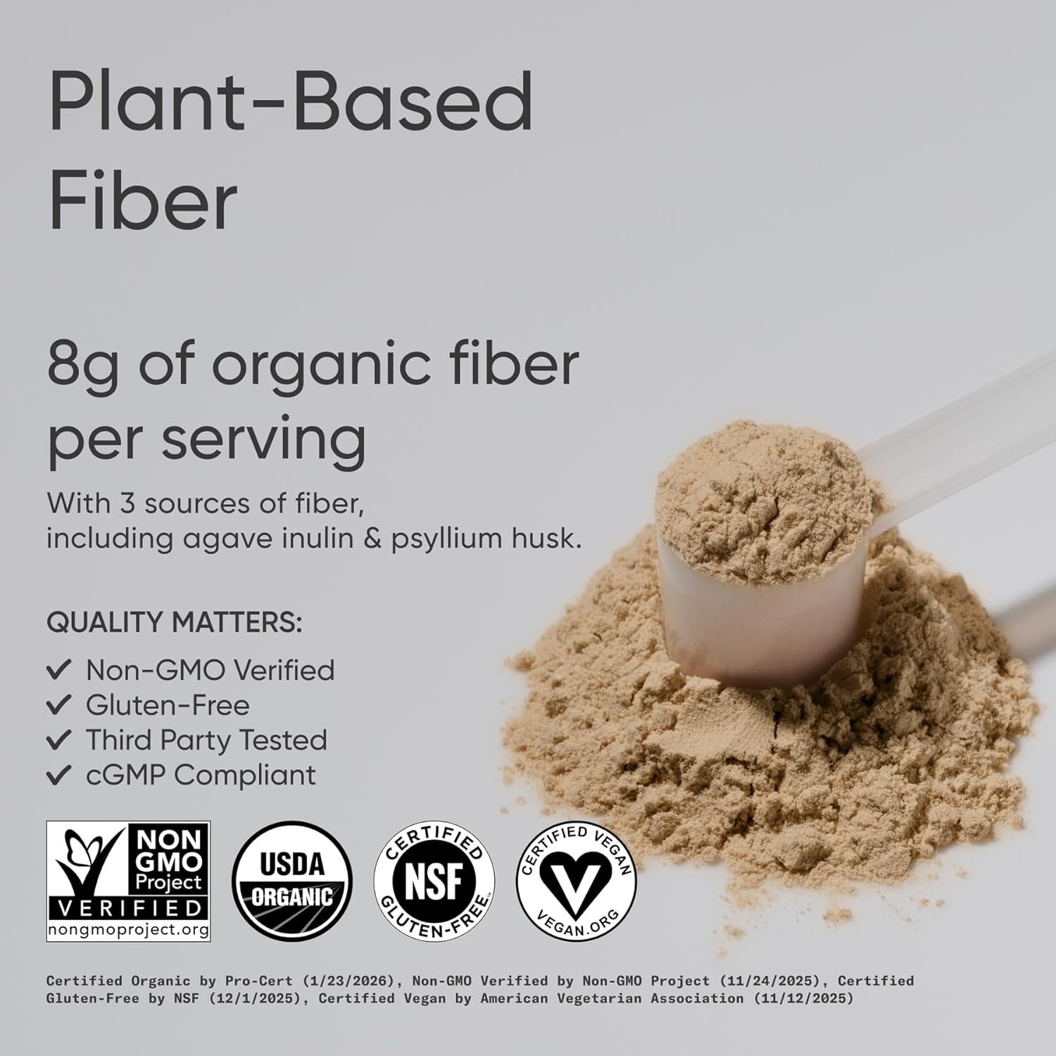 ® Organic Fiber Unflavored – Organic Fiber Powder - Daily Psyllium Husk and Prebiotic Agave Inulin, Helps Maintain Regularity* with Soluble & Insoluble Fiber - Easy to Mix, 30 Servings