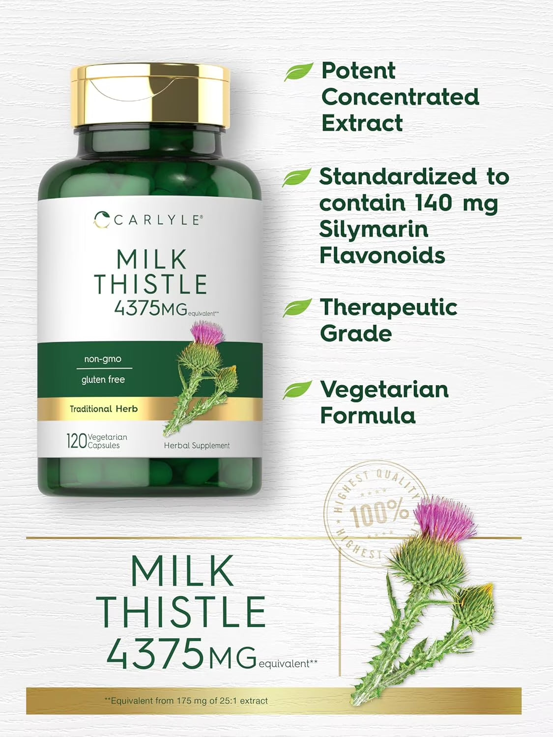 Milk Thistle Extract | 4375Mg | 120 Vegetarian Capsules for Men and Women | by