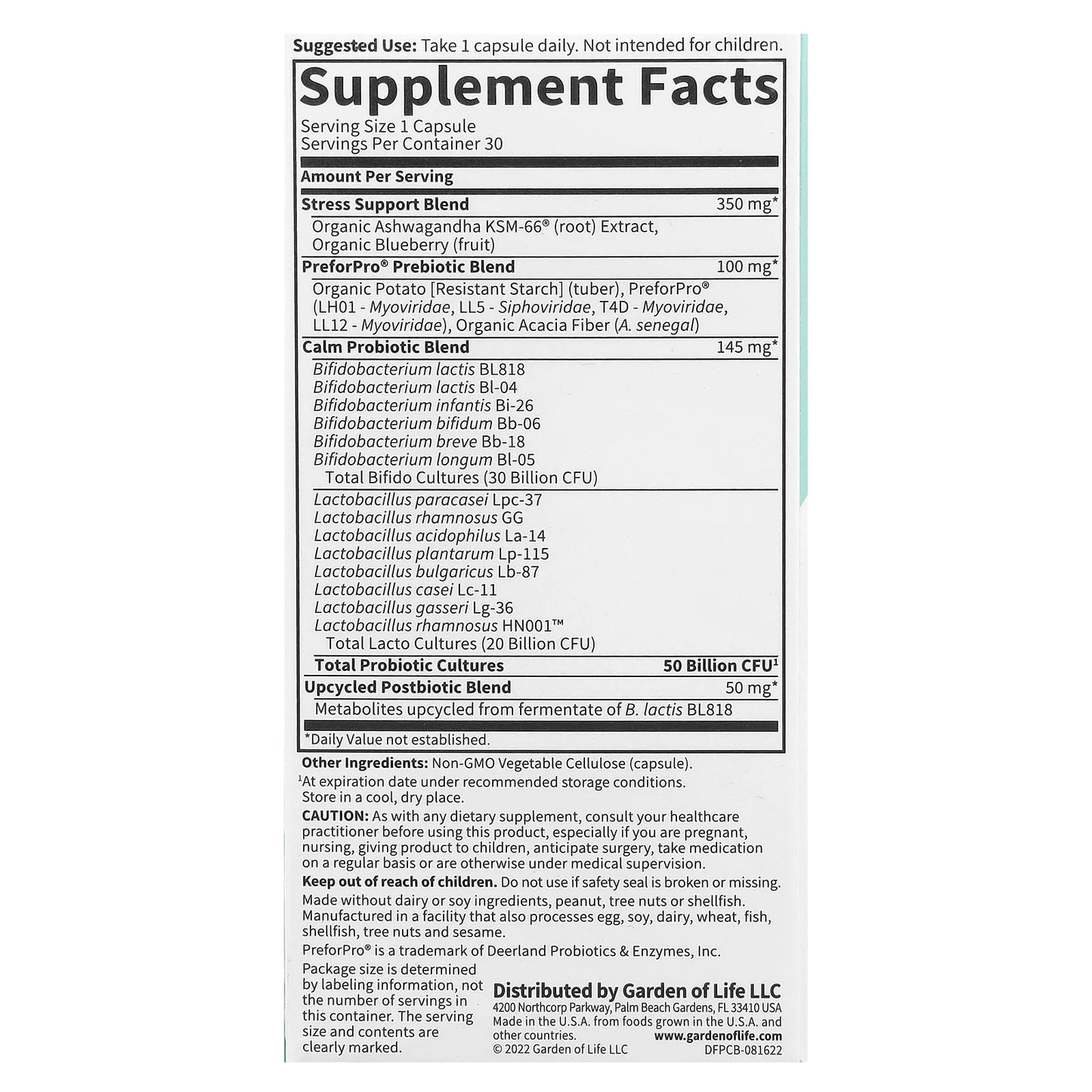 Dr Formulated Calm Daily 3-In-1 Complete Probiotics, Prebiotics & Postbiotics with Ashwagandha - PRE + PRO + POSTBIOTIC Supplement for Immune, Digestive & Mood Support - 30 Day Supply