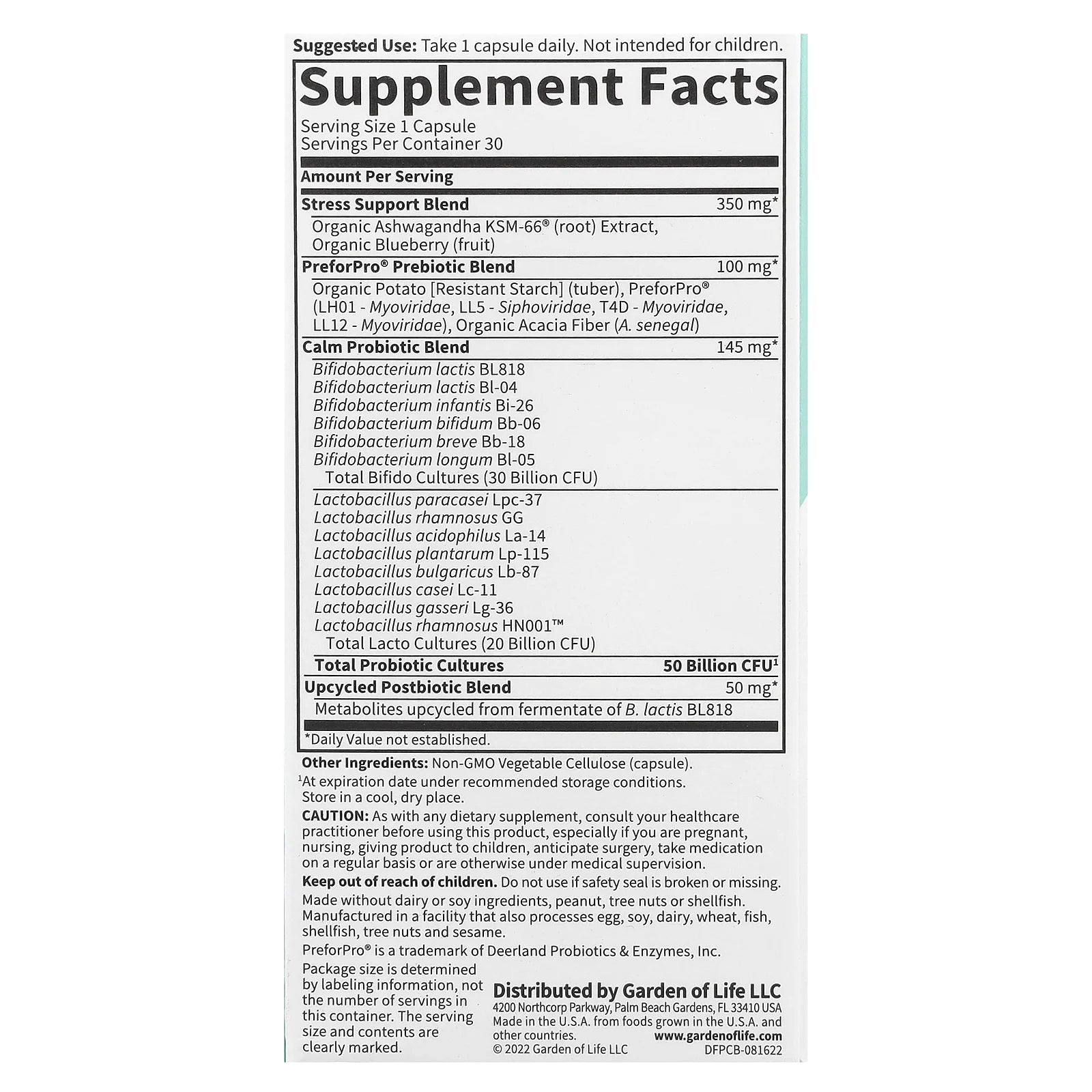 Dr Formulated Calm Daily 3-In-1 Complete Probiotics, Prebiotics & Postbiotics with Ashwagandha - PRE + PRO + POSTBIOTIC Supplement for Immune, Digestive & Mood Support - 30 Day Supply