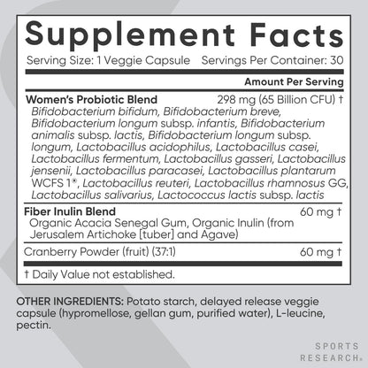 ® Women'S Probiotics 65 Billion CFU W/Prebiotics, 30 Count | Gut Health & Digestive Support, Probiotics for Women W/ Cranberry, Vegan Certified, Non-Gmo, Gluten-Free, 30 Servings