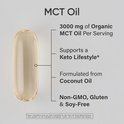 100% MCT Oil 1000Mg 240 Softgels Keto Brain & Body Fuel Non-Gmo Coconut Oil