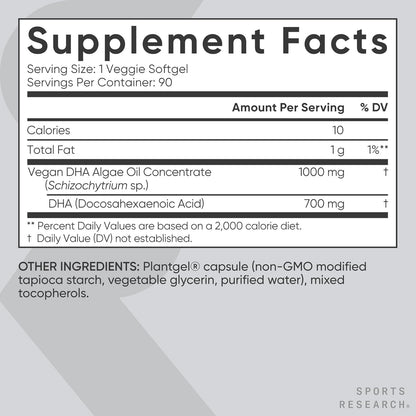 ® Vegan DHA 700Mg - Cognitive Support, Brain Support, Supplement with Omega-3 DHA from Algae Oil - Vegan Certified · Non-Gmo · Gluten Free - 90 Count Softgels